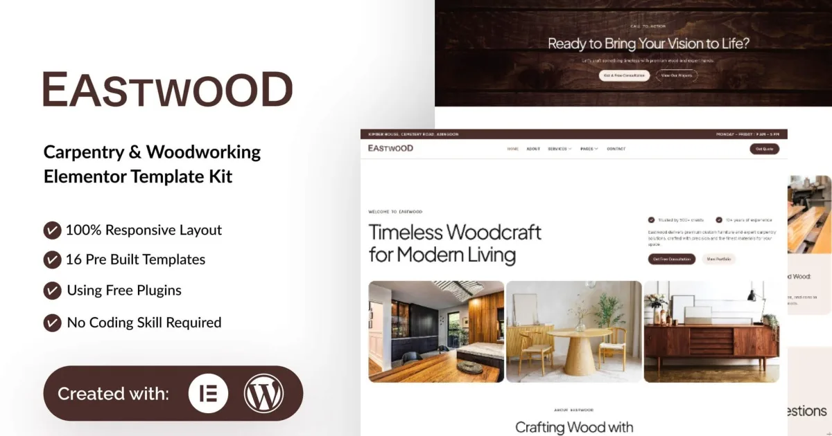 Eastwood – Carpentry & Woodworking Elementor Template Kit