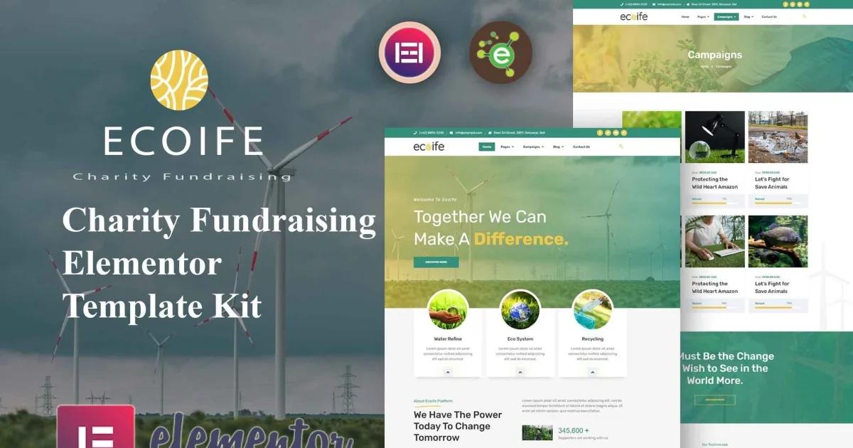 Ecoife – Charity Fundraising Elementor Template Kit