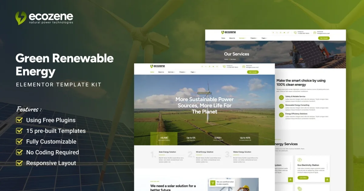 Ecozene – Green Renewable Energy Elementor Template Kit