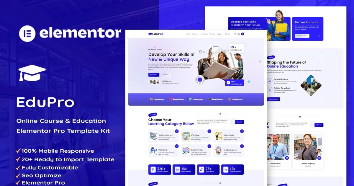 Edupro – Online Course & Education Elementor Pro Template Kit