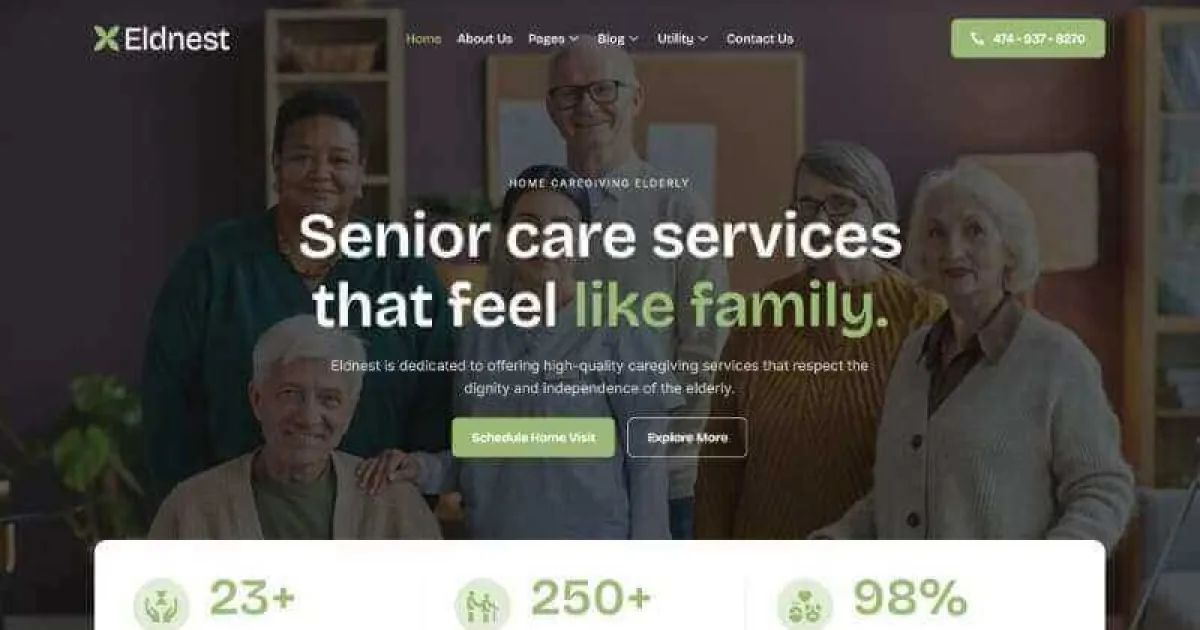 Eldnest – Home Caregiving Elderly Elementor Template Kit
