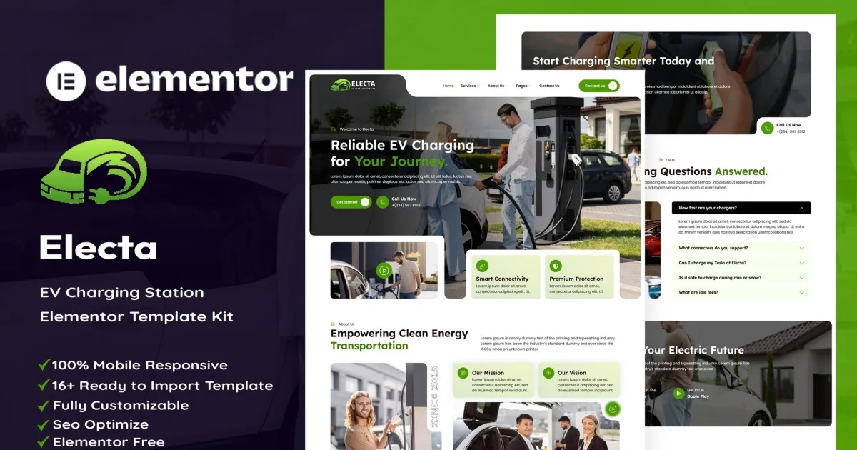 Electa – EV Charging Station Elementor Template Kit
