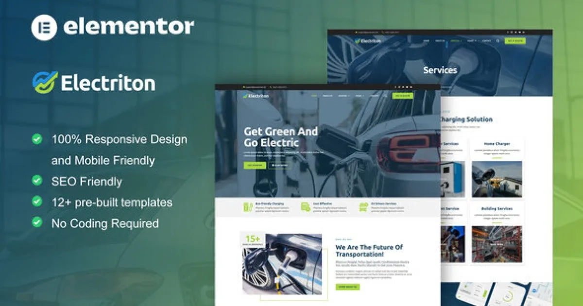 Electriton – Electric Vehicle & Charging Station Elementor Pro Template Kit
