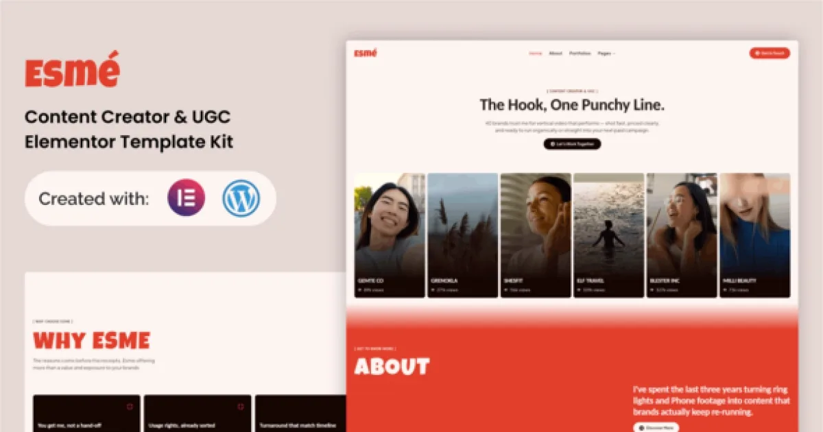 Esme – Content Creator & UGC Elementor Template Kit
