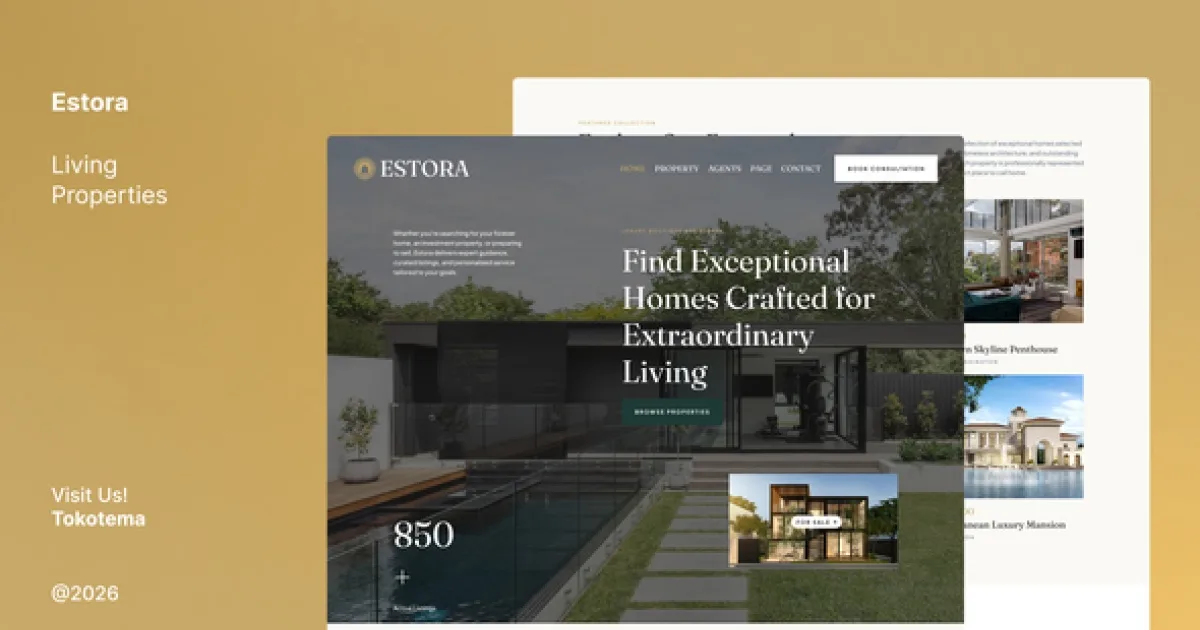 Estora – Property Listings & Boutique Real Estate Website Elementor Template Kit