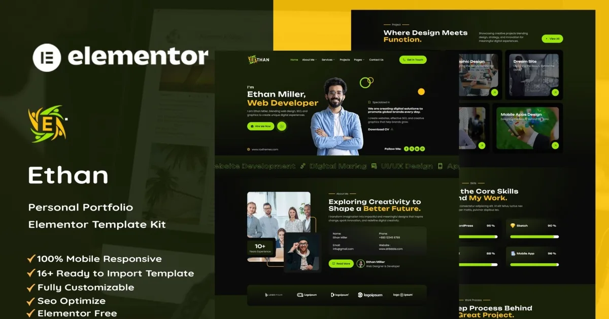 Ethan – Personal Portfolio Elementor Template Kit