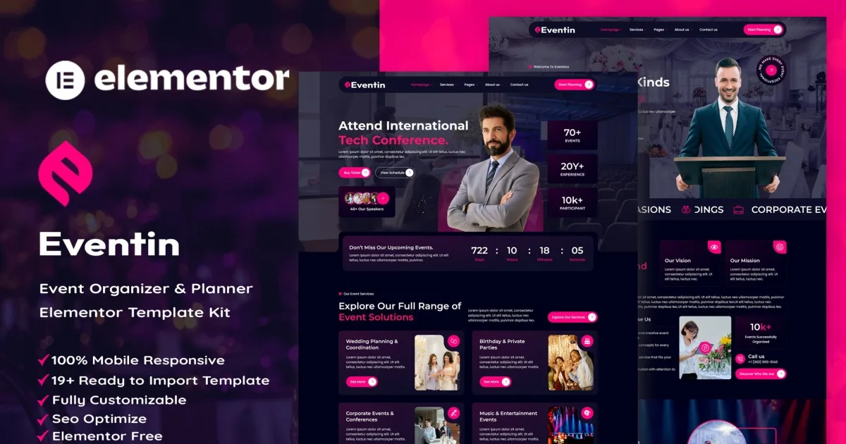 Eventin – Event Organizer & Planner Elementor Template Kit