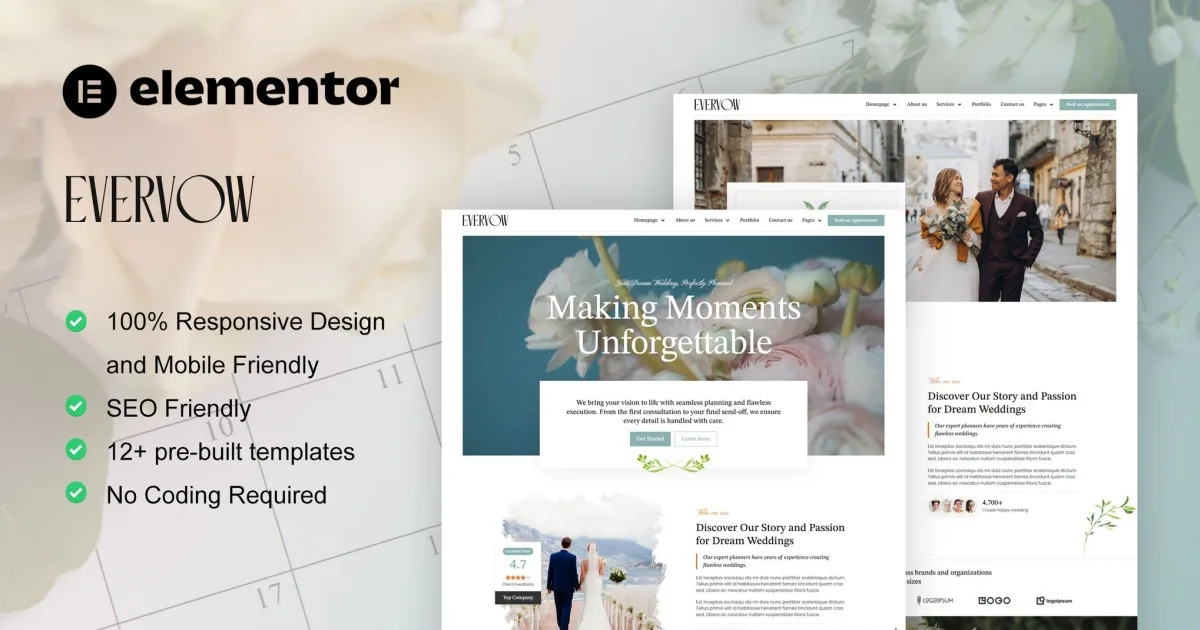EverVow – Wedding & Event Planner Elementor Pro Template Kit