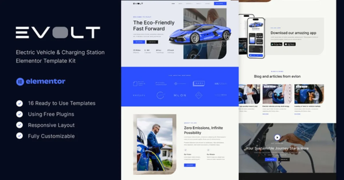 Evolt – Electric Vehicle & Charging Station Elementor Template Kit - Official Release Preview