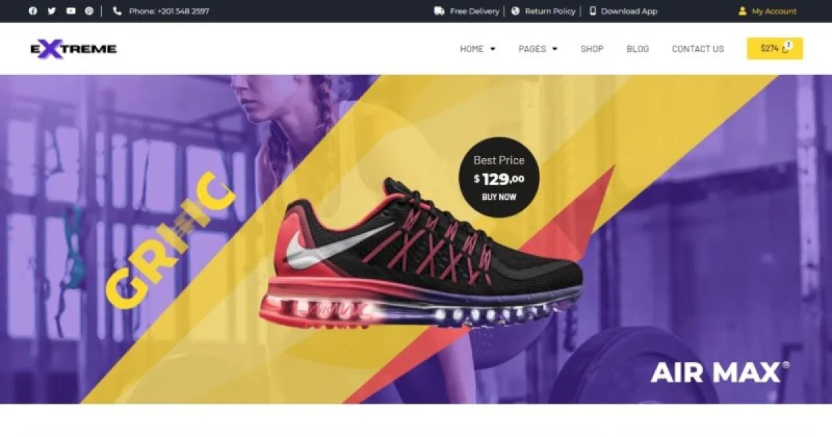 Extreme – Running Sports Shoes & Clothes Elementor Template Kit