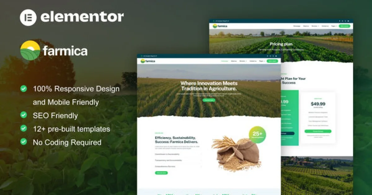 Farmica – Agriculture & Organic Farming Elementor Pro Template Kit