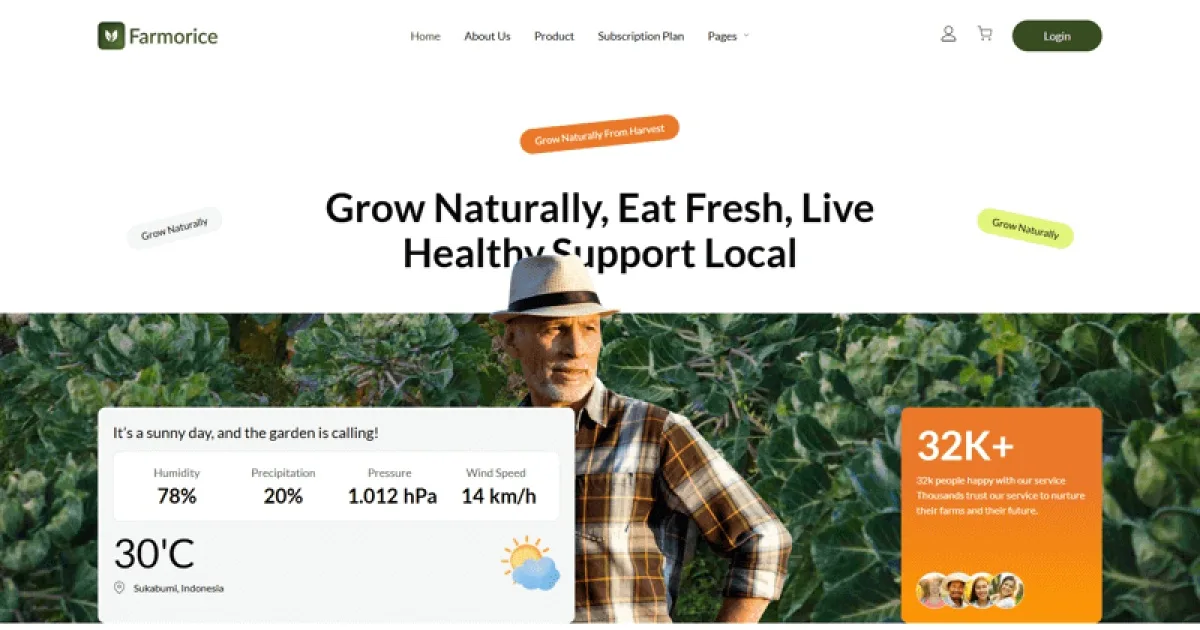 Farmorice – Local Farm and Organic Agriculture Elementor Template Kit for Eco-Friendly Produce