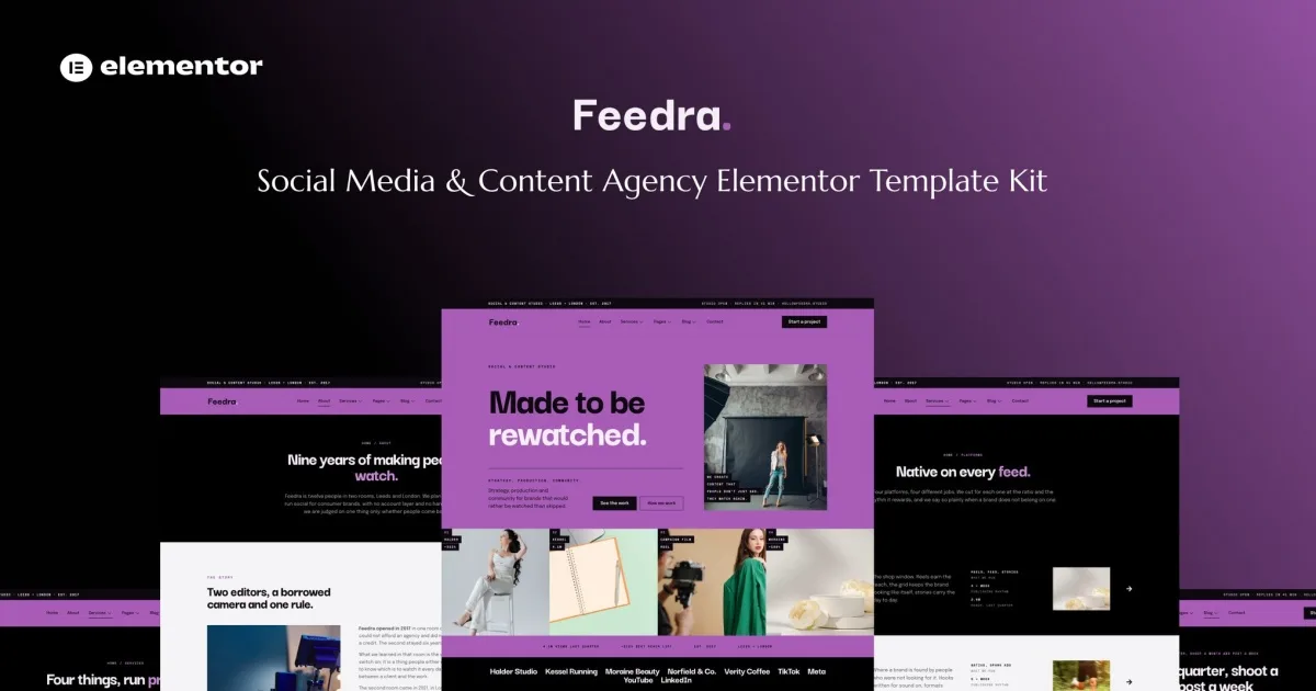 Feedra – Social Media & Content Agency Elementor Template Kit