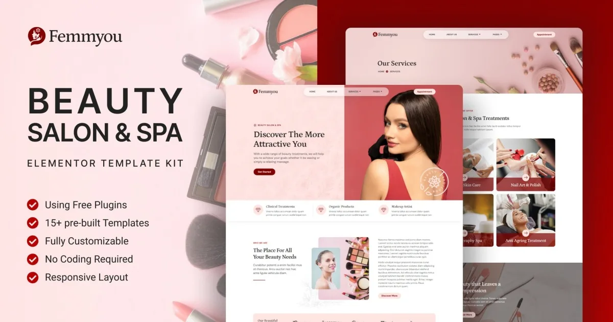 Femmyou – Beauty Salon & Spa Elementor Template Kit