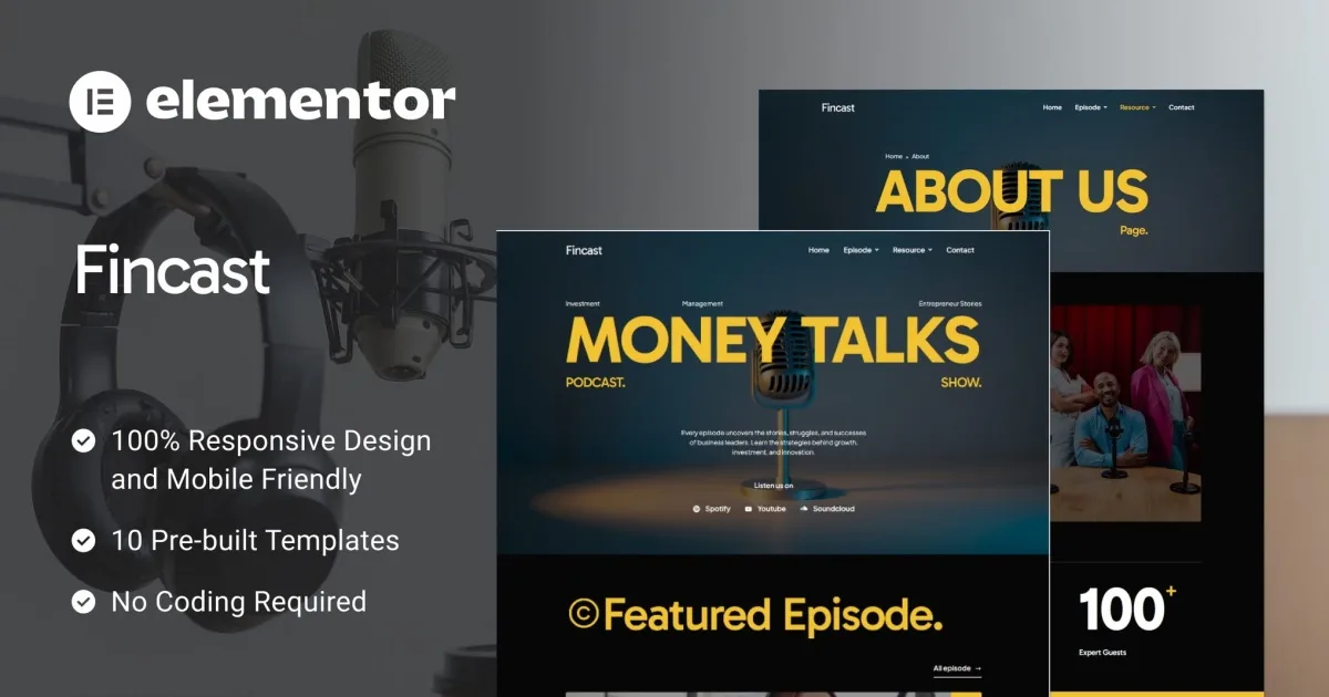 Fincast – Financial Business Podcast Elementor Template Kit