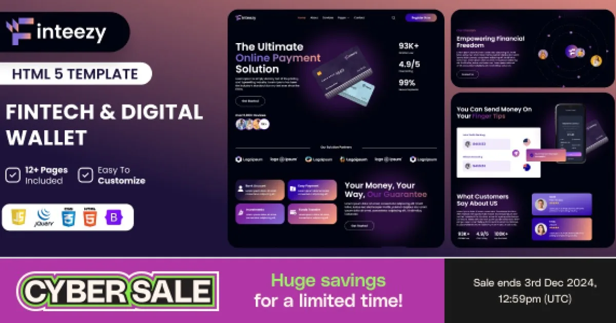 Finteezy – Fintech Startup & Digital Wallet HTML5 Website