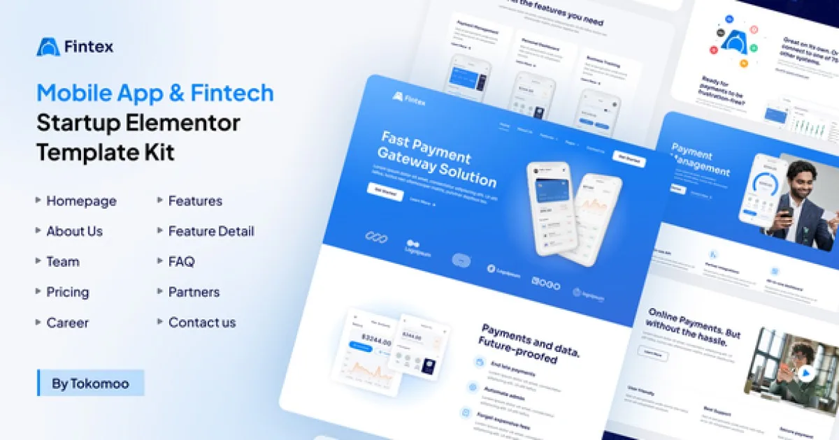 Fintex – Mobile App & Fintech Startup Elementor Pro Template Kit