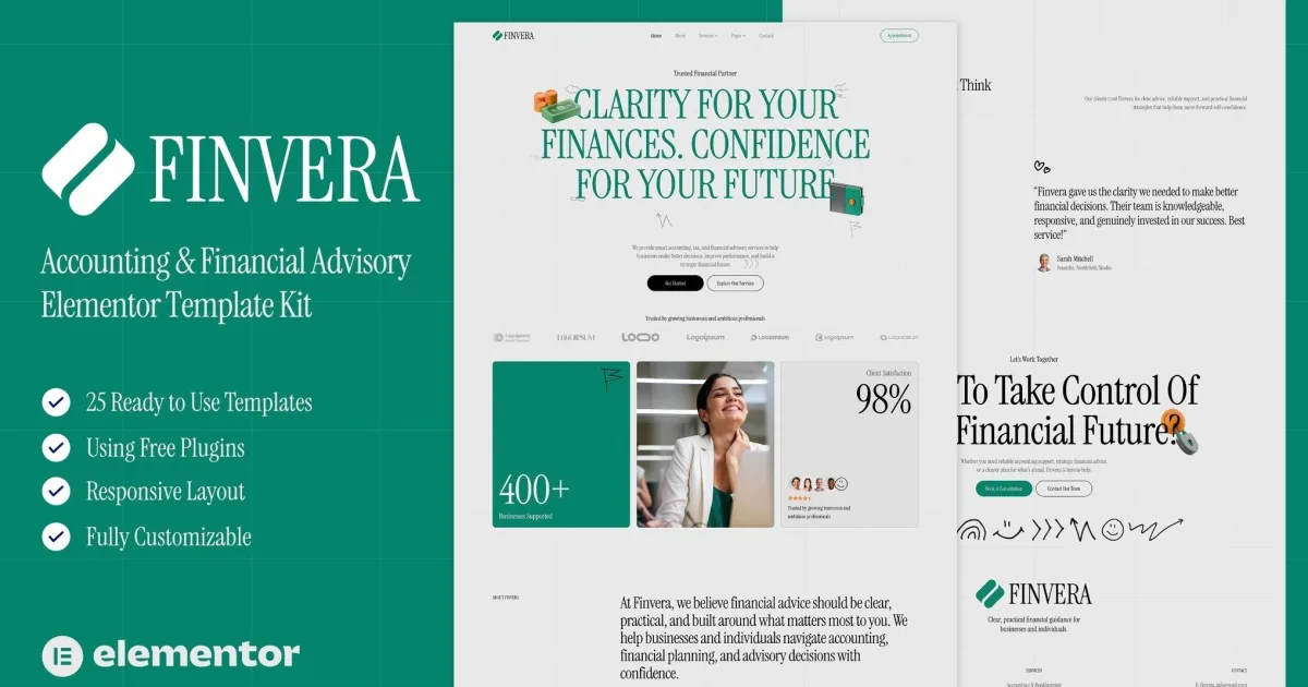 Finvera — Accounting & Financial Advisory Elementor Template Kit