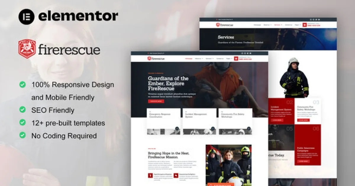 FireRescue – FireFighter & Fire Department Elementor Template Kit - Official Release Preview