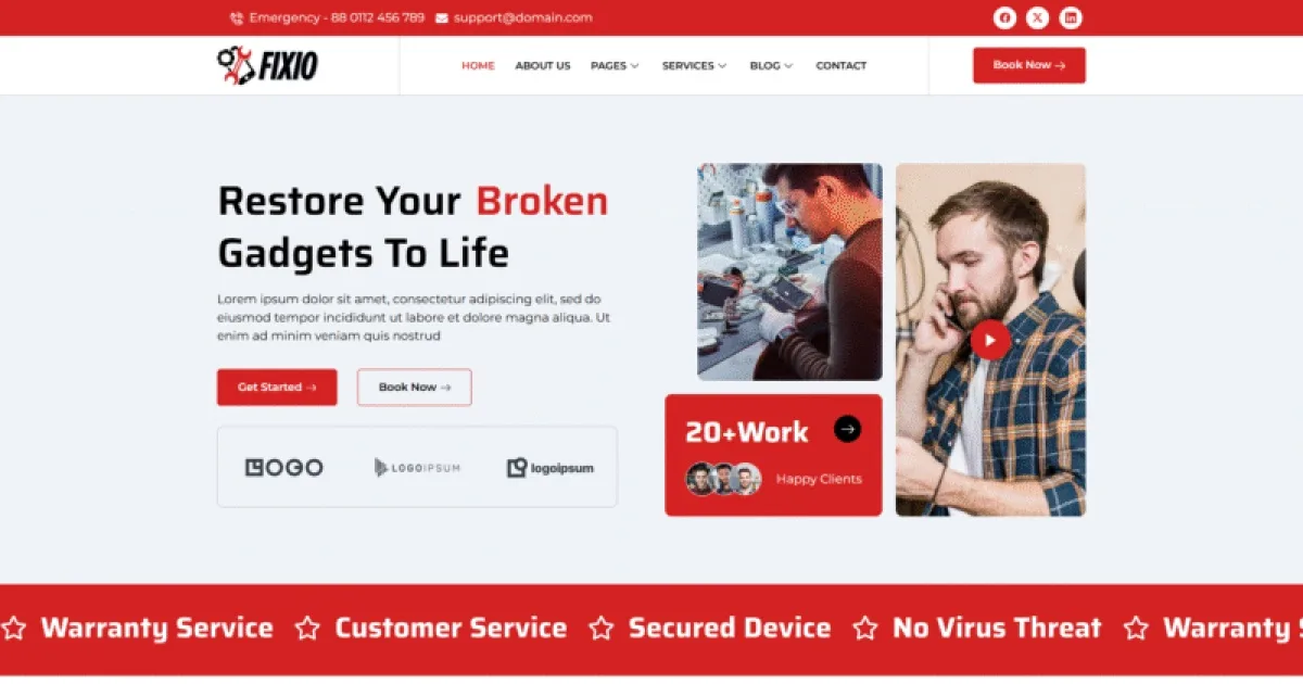 Fixio – Gadgets & Electronics Repair Services Elementor Template Kit