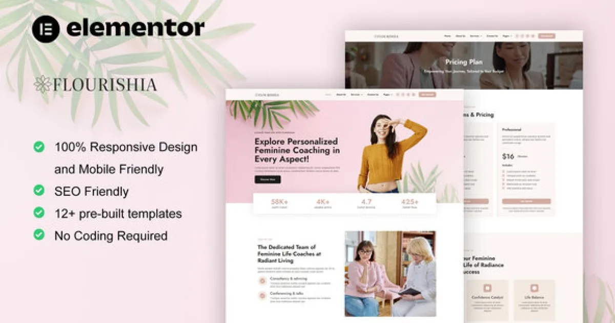 Flourishia – Feminine Business Coaching Elementor Pro Template Kit
