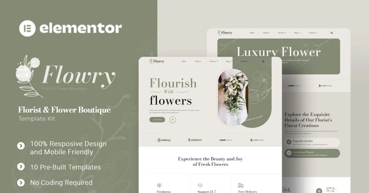 Flowry – Florist & Flower Boutique Elementor Template Kit