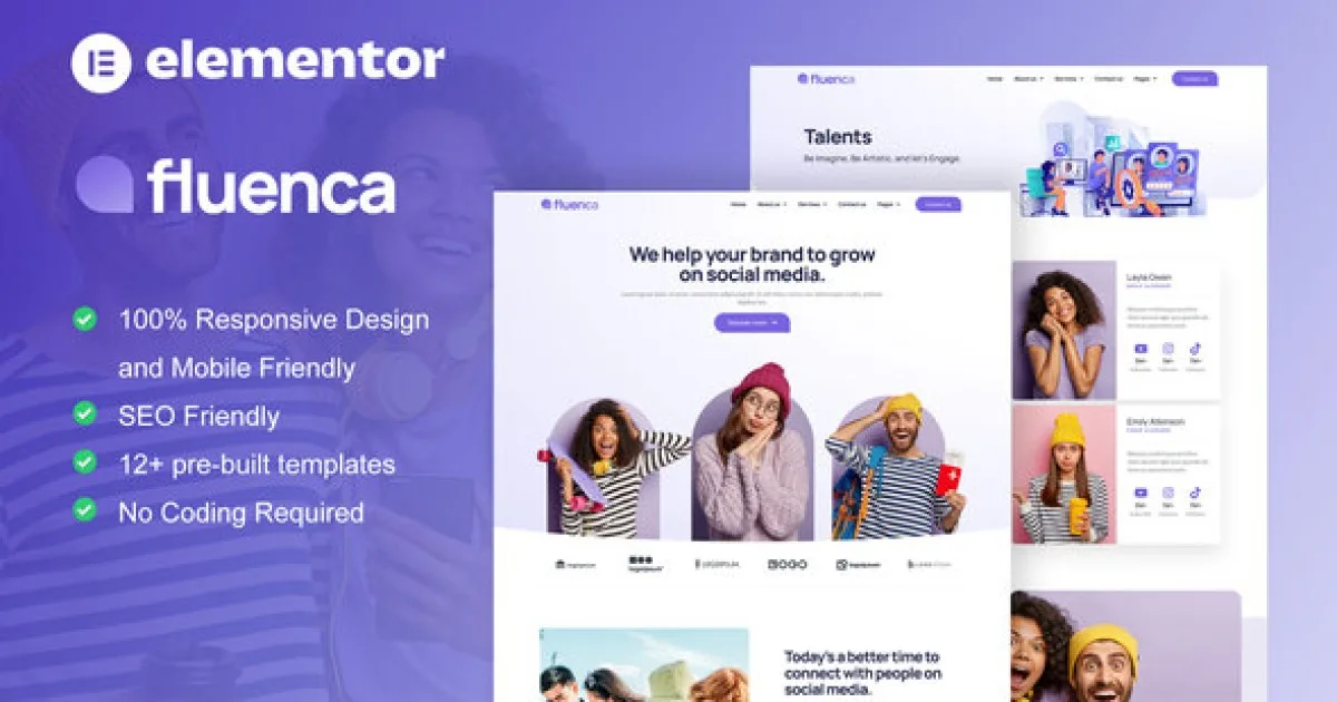 Fluenca – Social Media Agency Elementor Pro Full Site Template Kit