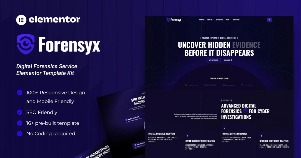 Forensyx – Digital Forensics Service Elementor Template Kit