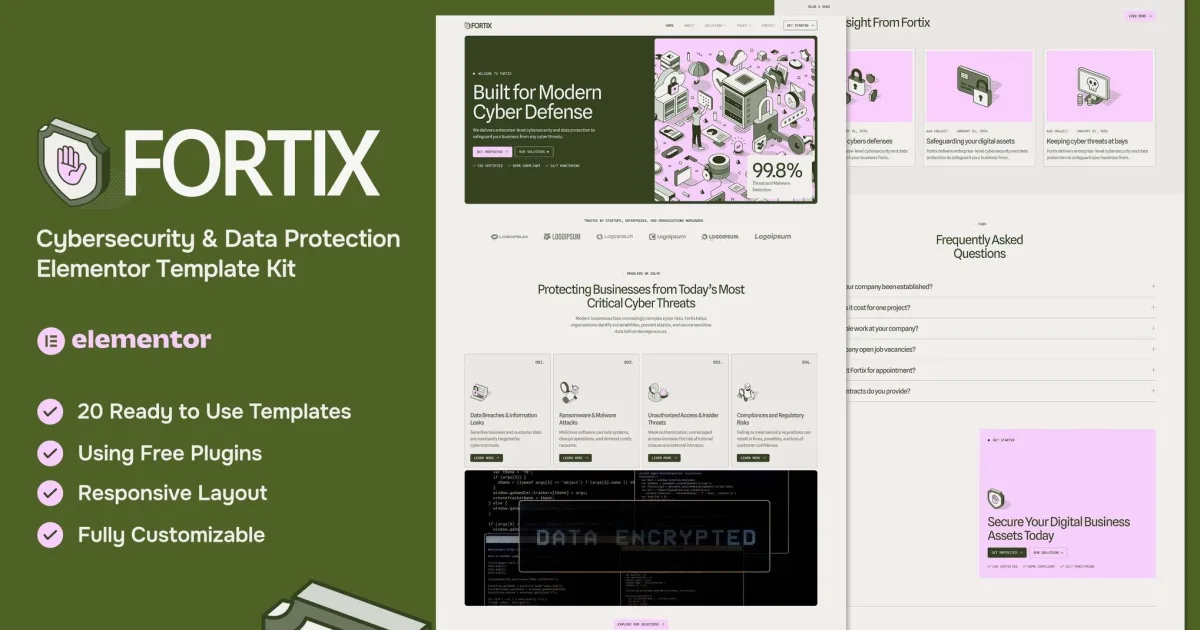Fortix – Cybersecurity & Data Protection Elementor Template Kit