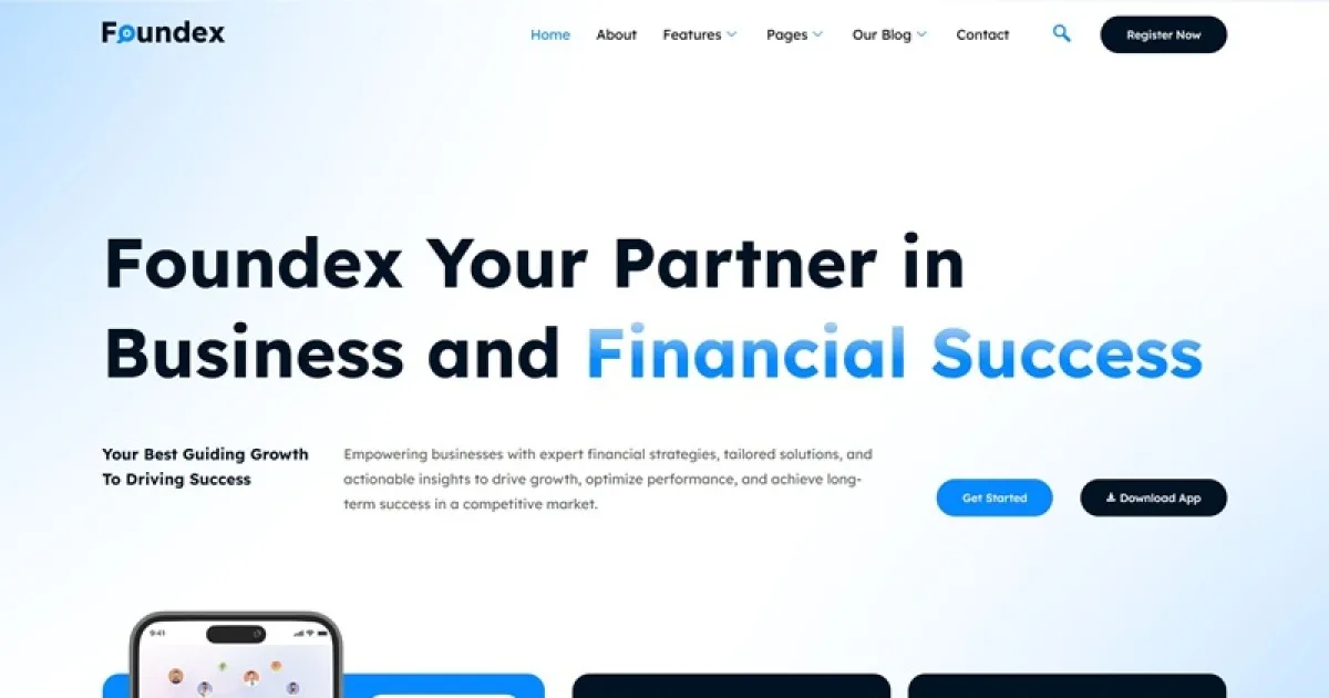 Foundex – Mobile App Showcase & Fintech Startup Elementor Template Kit