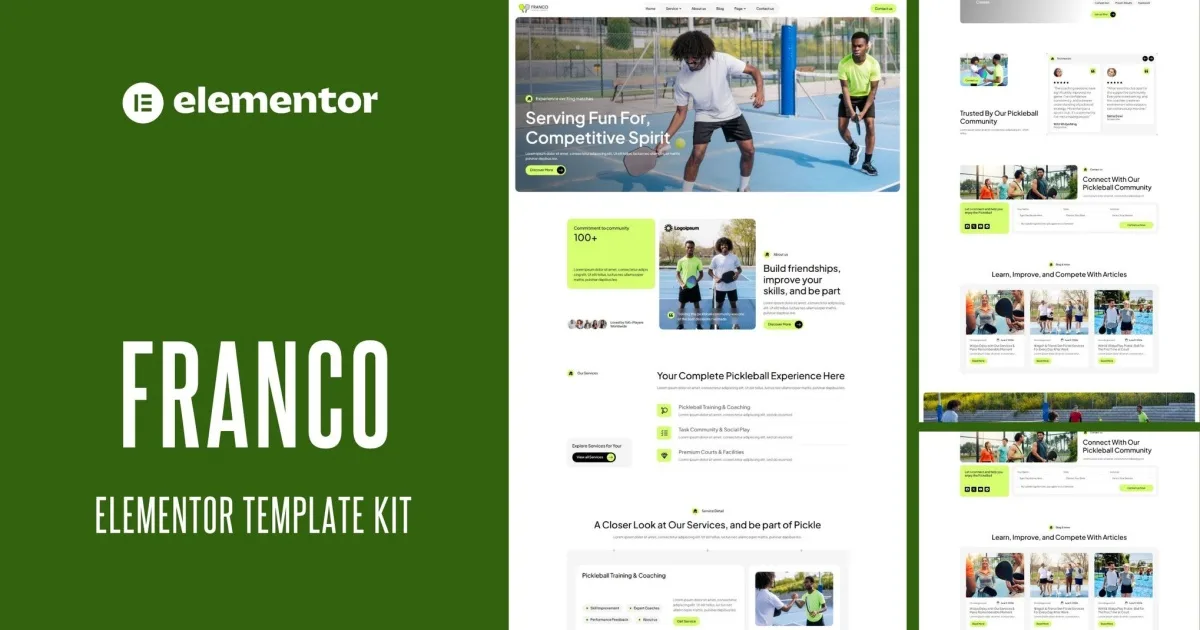 Franco – Pickleball Community & Play Elementor Template Kit
