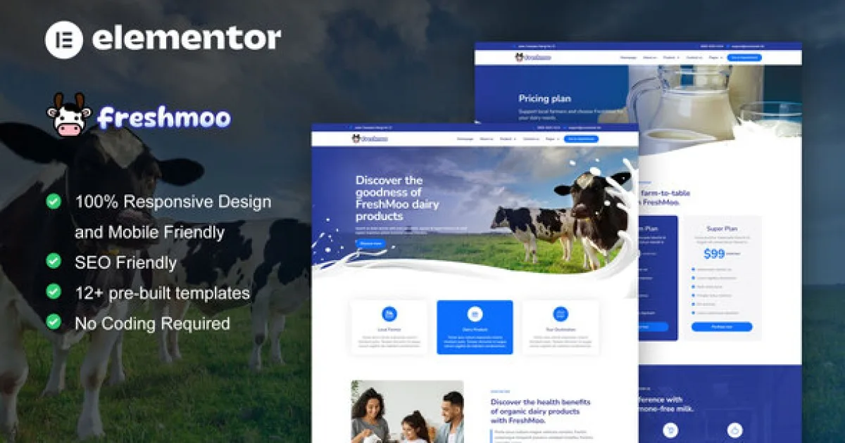FreshMoo – Dairy Farm Elementor Pro Template Kit