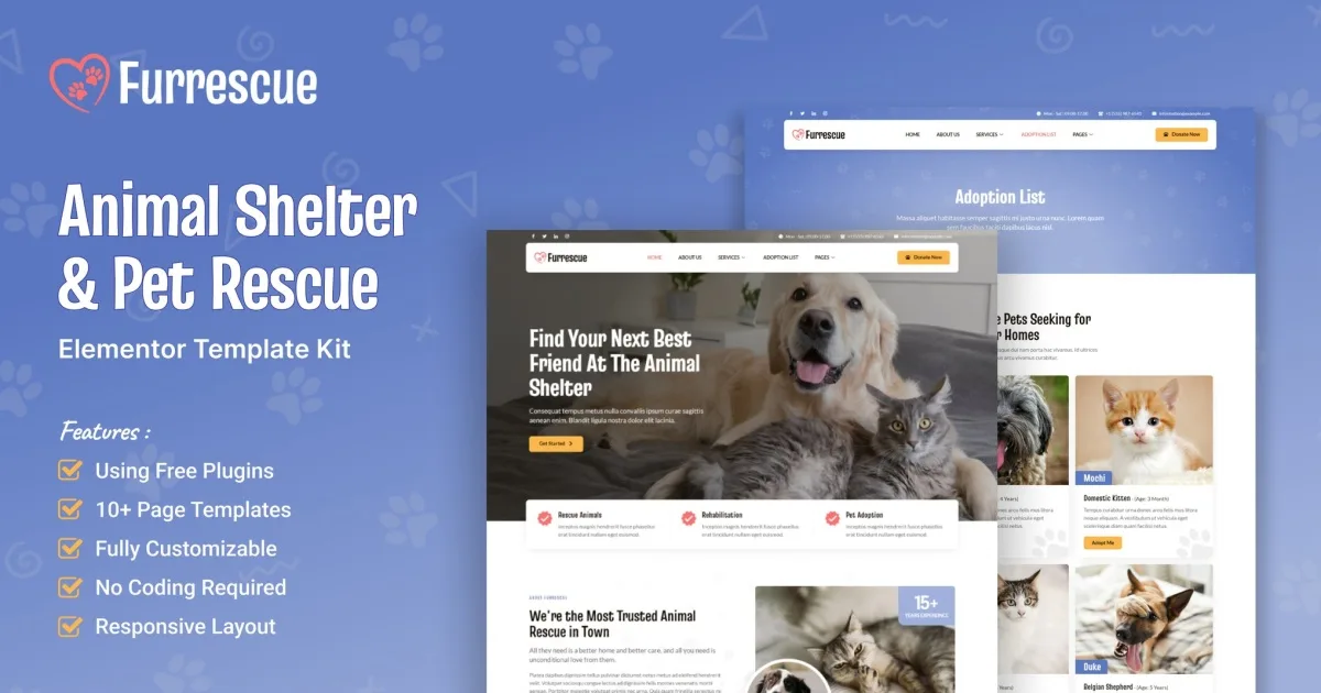 Furrescue – Animal Shelter & Pet Rescue Elementor Template Kit