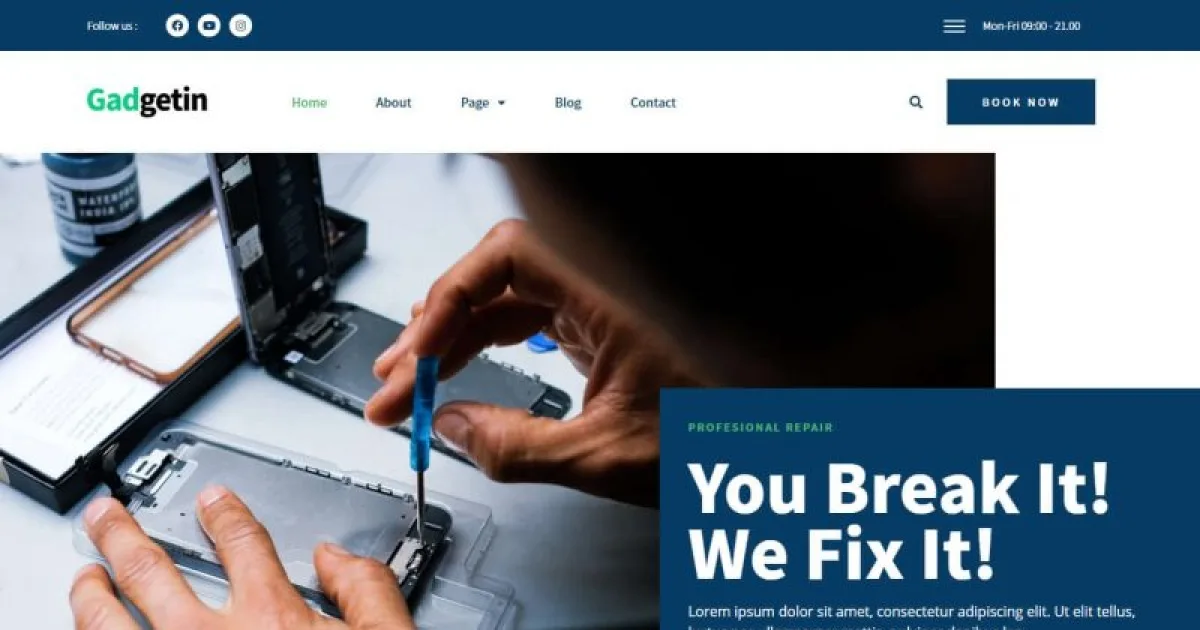 Gadgetin – Smartphone & Computer Repair Elementor Template Kit