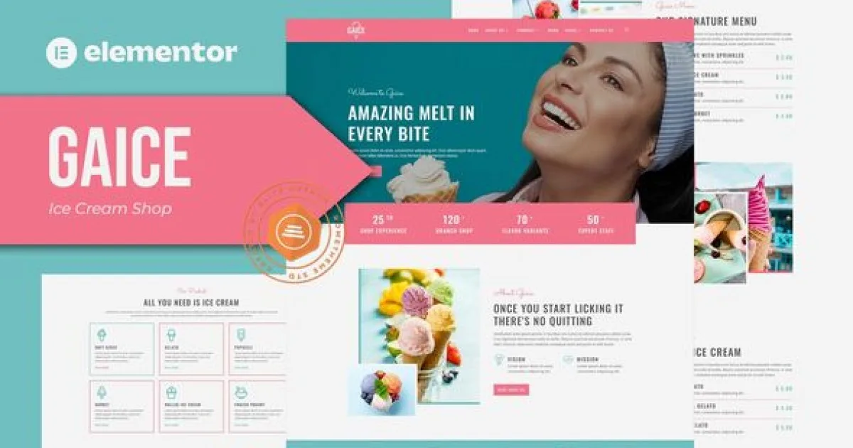 Gaice – Ice Cream Shop Elementor Template Kit - Official Release Preview