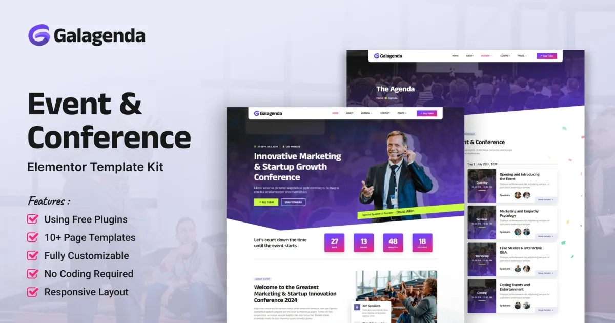 Galagenda – Event & Conference Elementor Template Kit