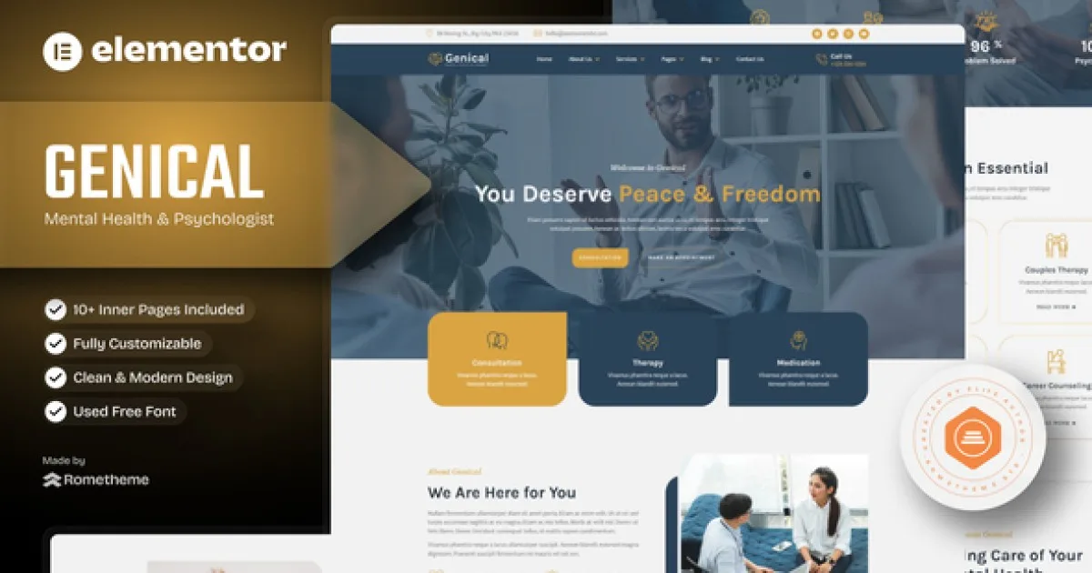 Genical – Mental Health & Therapy Elementor Template Kit - Official Release Preview
