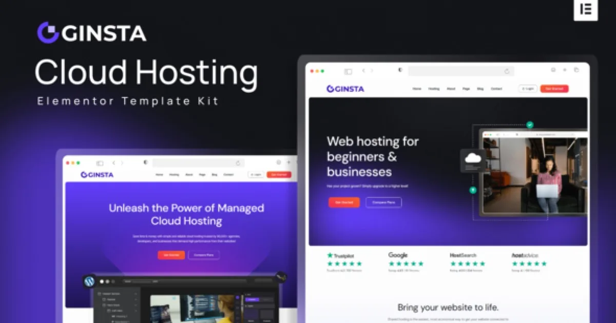 Ginsta – Cloud Hosting Company Elementor Template Kit - Official Release Preview