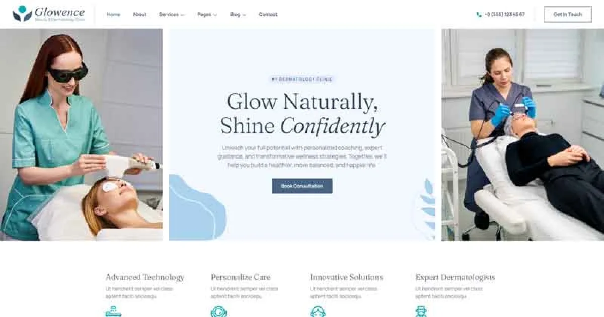 Glowence – Beauty Clinic & Dermatology Elementor Template Kit