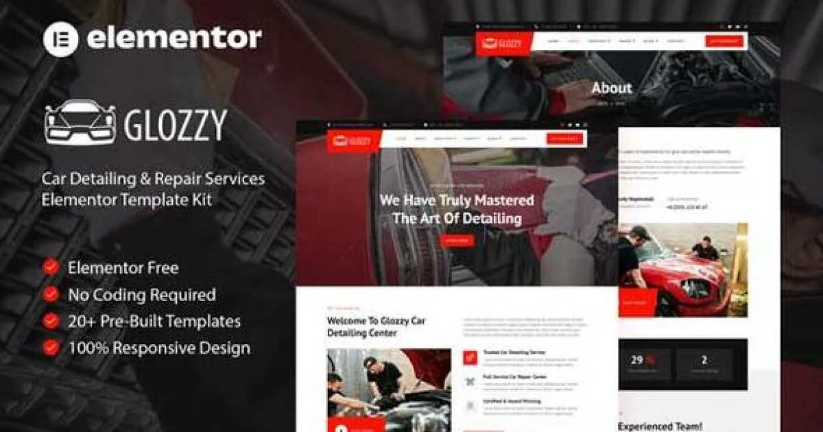 Glozzy – Car Detailing & Repair Service Elementor Template Kit