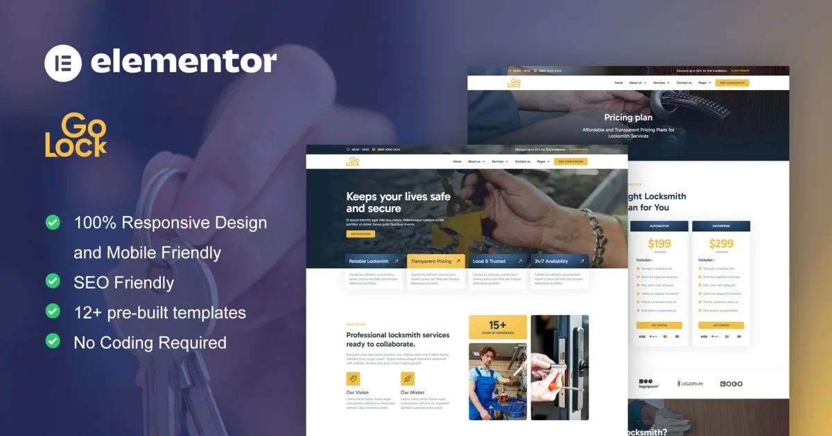 GoLock – Locksmith & Key Maker Service Elementor Pro Template Kit