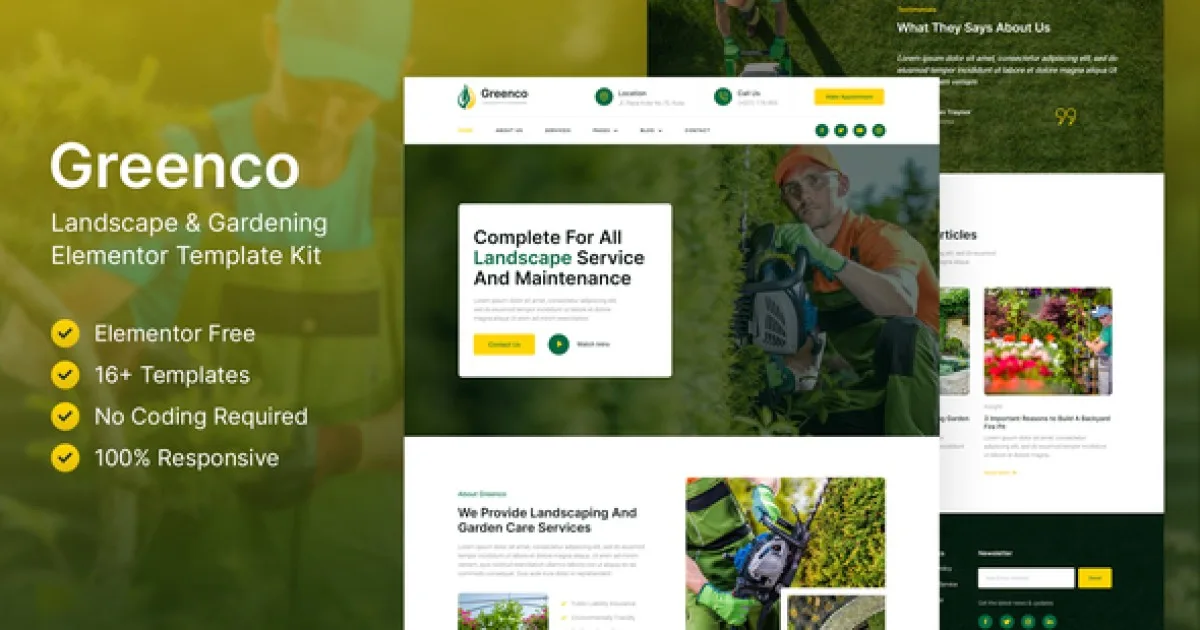 Greenco – Landscaping & Gardening Elementor Template Kit