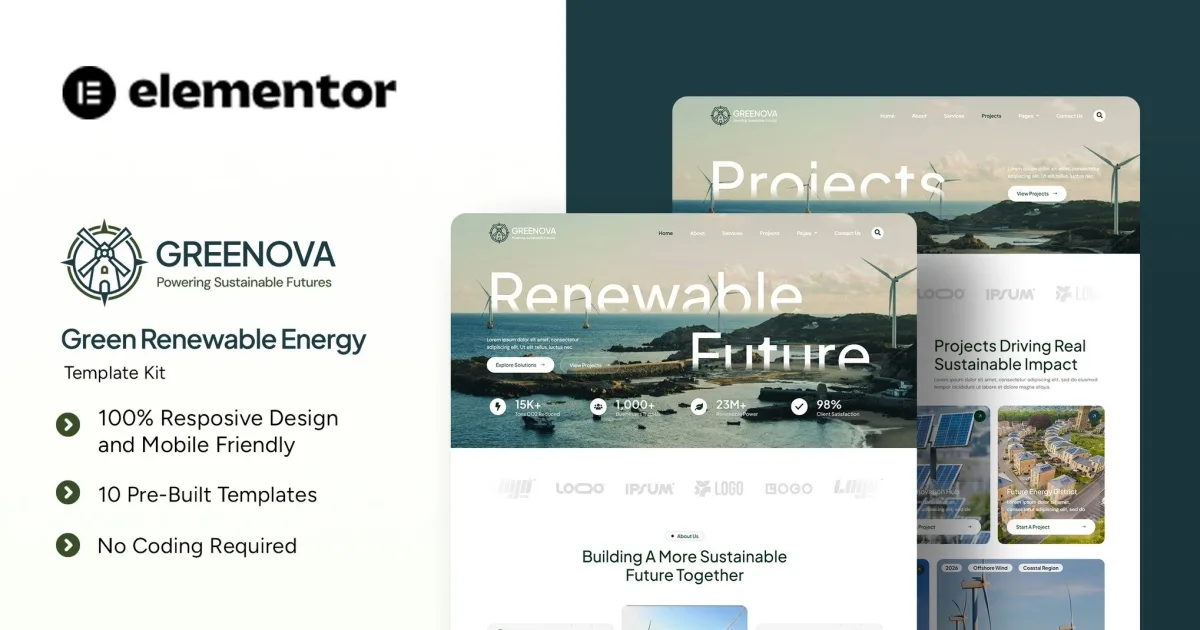 Greenova – Green Renewable Energy Elementor Template Kit