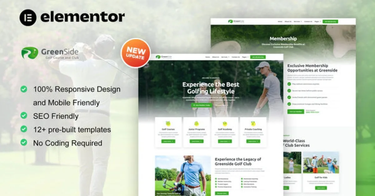 Greenside – Golf Club & Academy Elementor Template Kit
