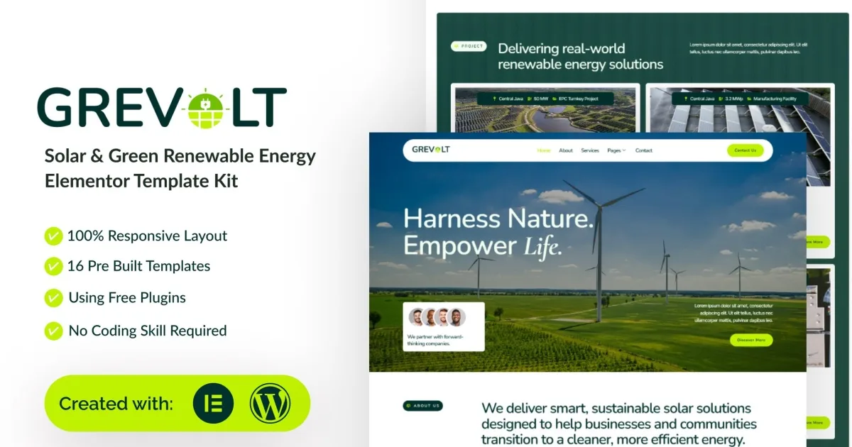 Grevolt – Solar & Green Renewable Energy Elementor Template Kit