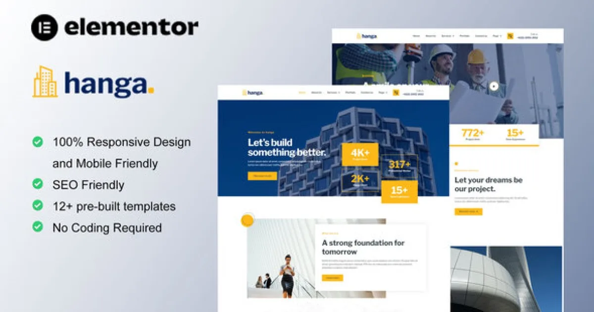 Hanga – Construction & Building Elementor Template Kit