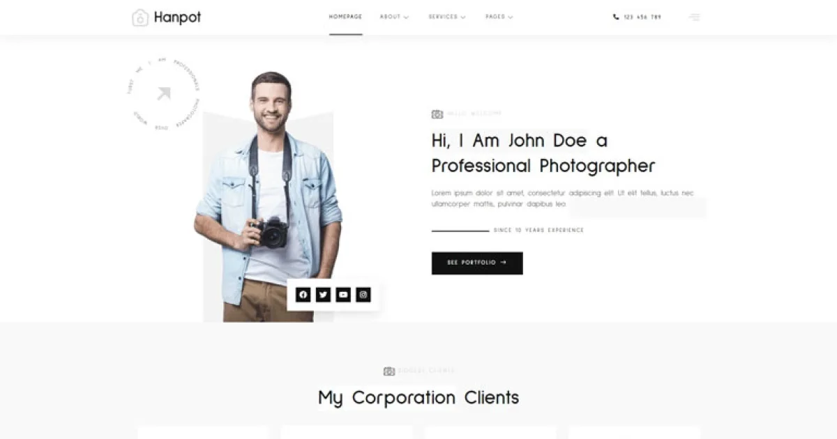 Hanpot – Personal Photographer & Portfolio Showcase Elementor Template Kit