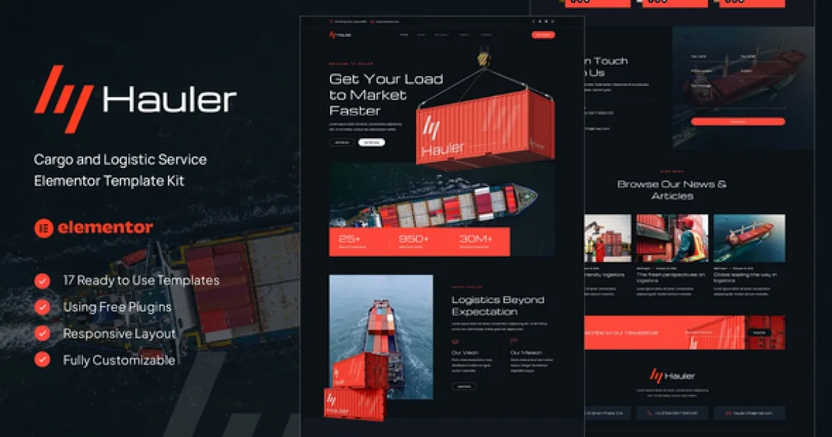 Hauler – Cargo & Logistic Elementor Template Kit - Official Release Preview