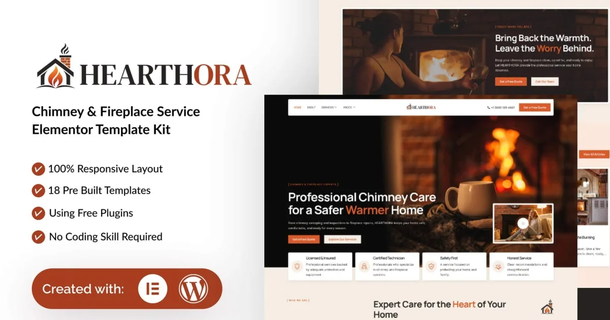 Hearthora – Chimney & Fireplace Services Elementor Template Kit