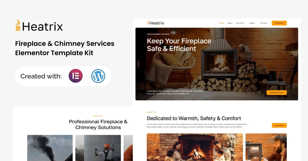 Heatrix – Fireplace & Chimney Services Elementor Template Kit